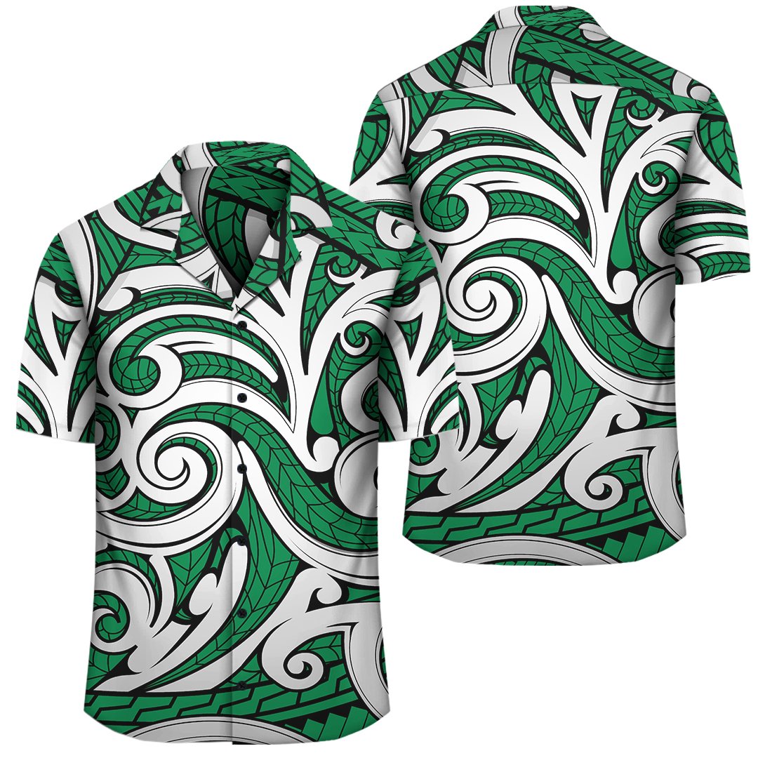 Polynesian Maori Ethnic Ornament Green Hawaiian Shirt Unisex Black - Polynesian Pride