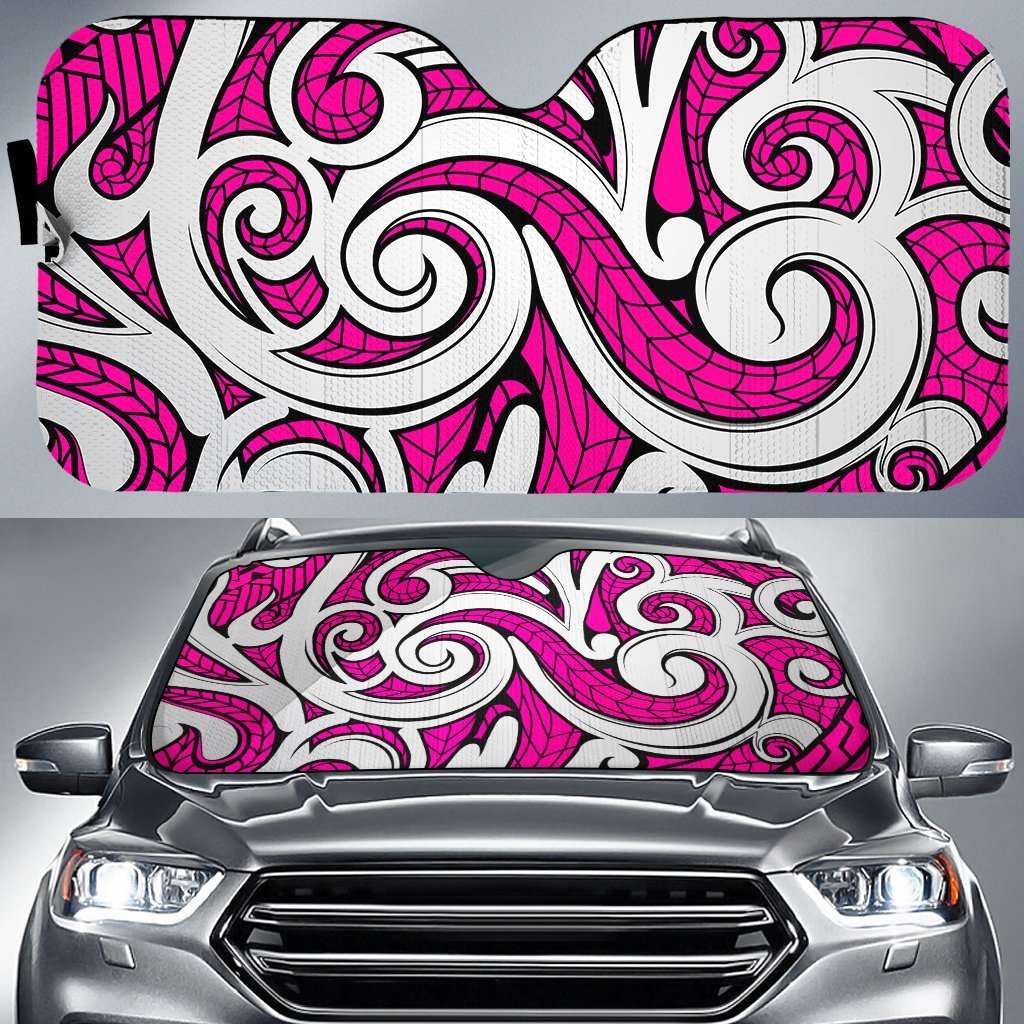 Polynesian Maori Ethnic Ornament Car Sun Shade Auto Sun Shade Universal Fit Pink - Polynesian Pride