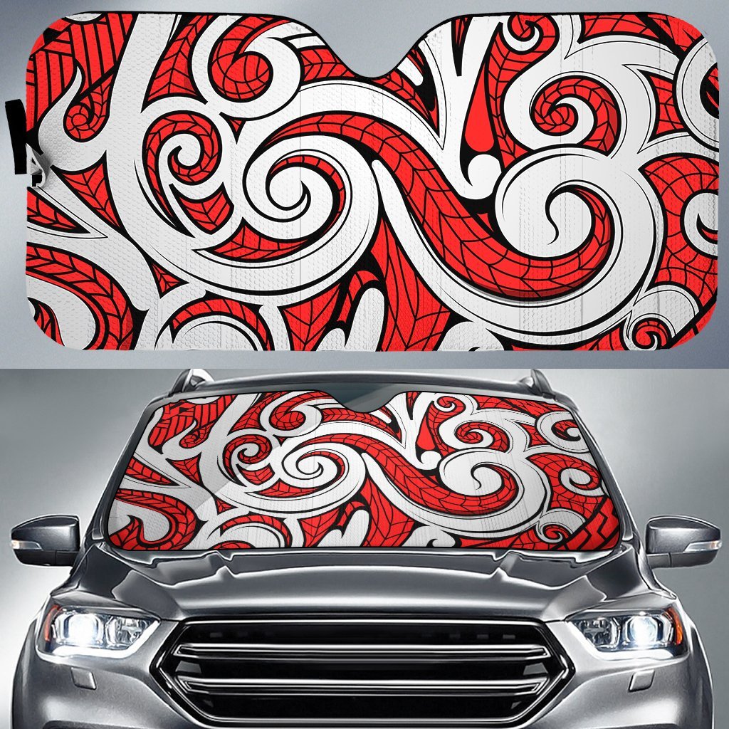 Polynesian Maori Ethnic Ornament Car Sun Shade Auto Sun Shade Universal Fit Red - Polynesian Pride