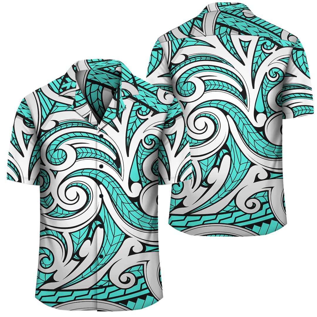 Polynesian Maori Ethnic Ornament Turquoise Hawaiian Shirt Unisex Black - Polynesian Pride