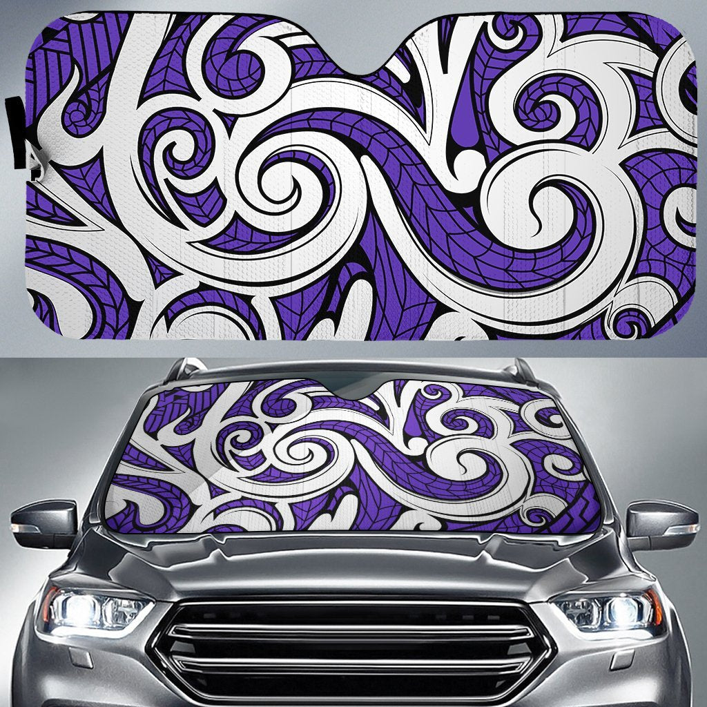 Polynesian Maori Ethnic Ornament Car Sun Shade Auto Sun Shade Universal Fit Violet - Polynesian Pride