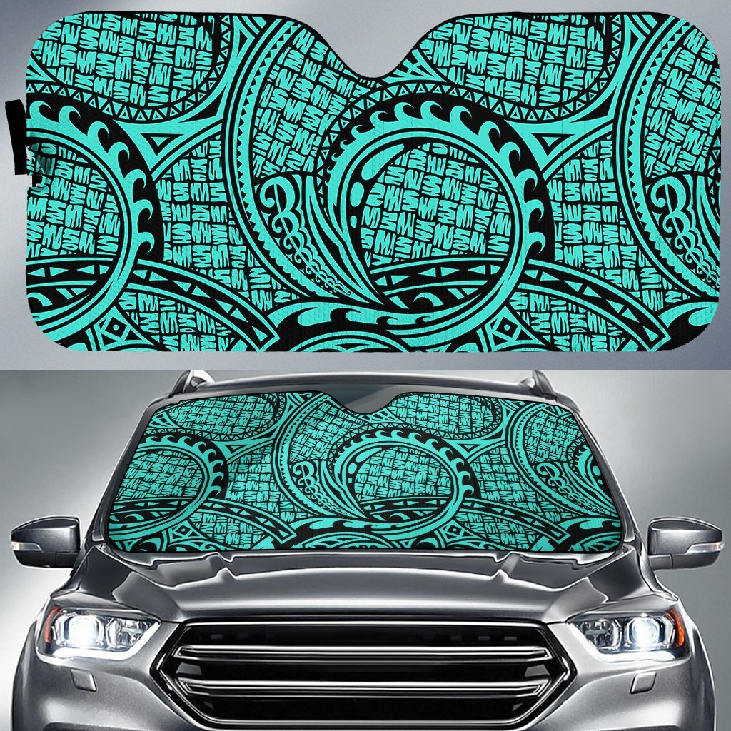 Polynesian Maori Lauhala Car Sun Shade Auto Sun Shade Universal Fit Turquoise - Polynesian Pride