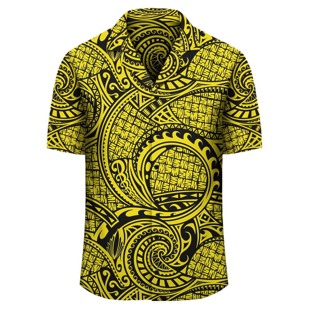Polynesian Maori Lauhala Yellow Hawaiian Shirt - Polynesian Pride