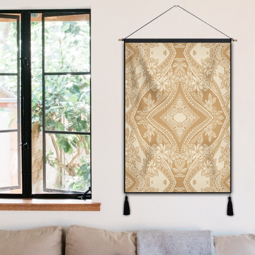 Polynesian Plumeria Mix Gold Hanging Poster - AH Hanging Poster 50 x 75 cm Cotton And Linen - Polynesian Pride