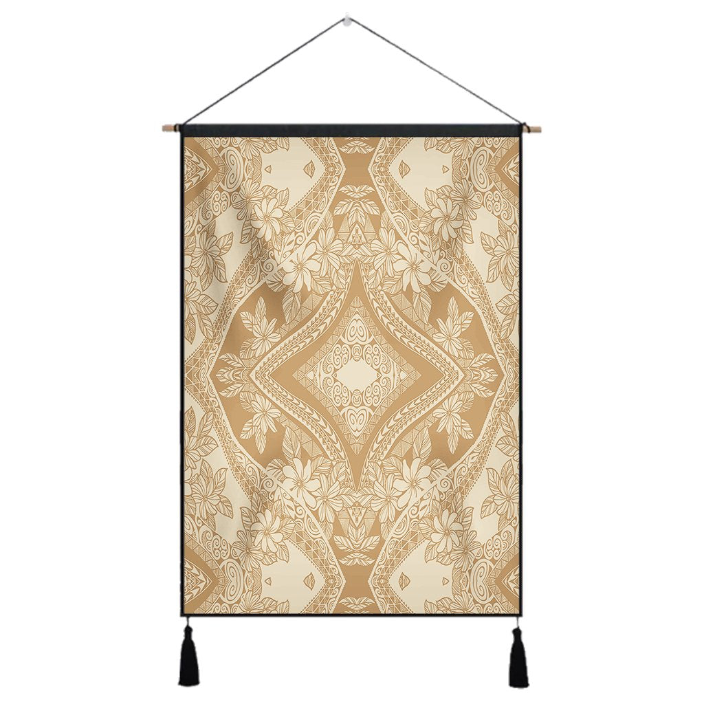 Polynesian Plumeria Mix Gold Hanging Poster - AH Hanging Poster 43 x 65 cm Cotton And Linen - Polynesian Pride