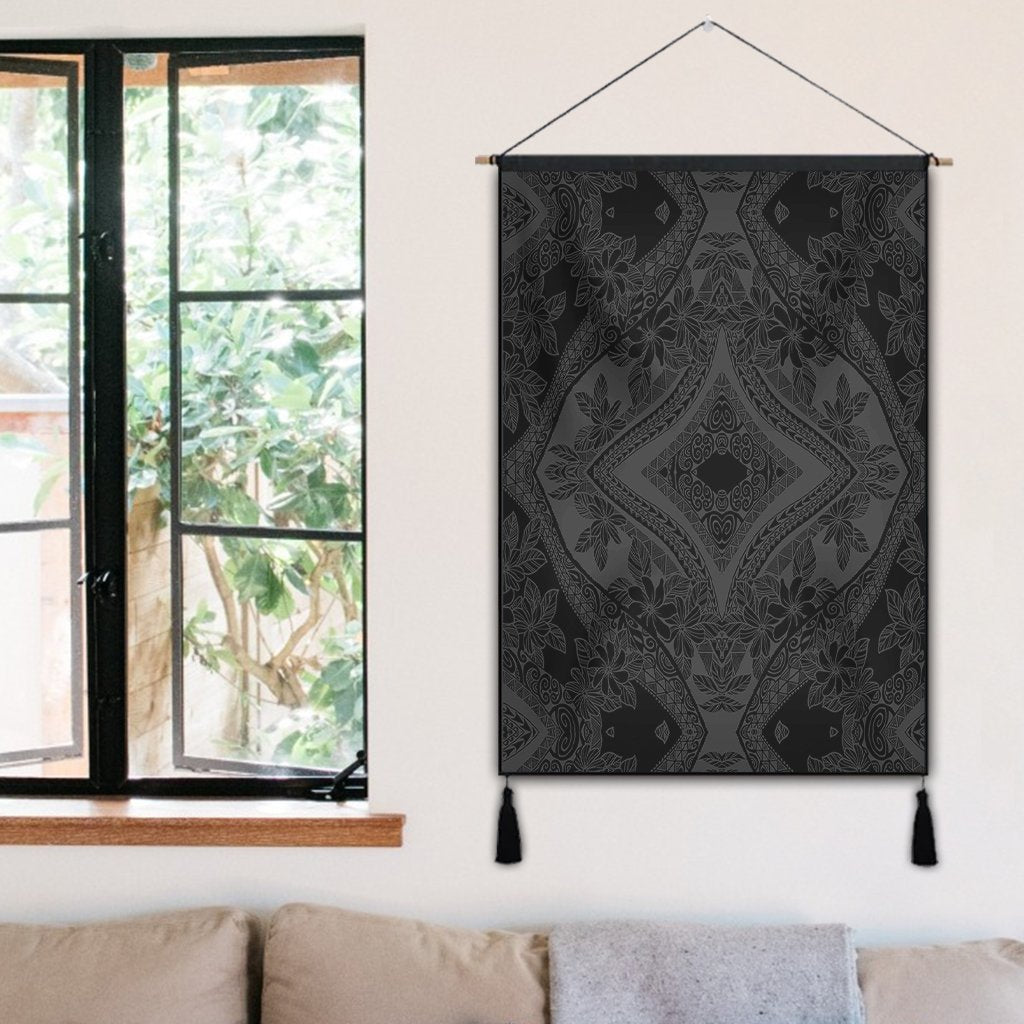 Polynesian Plumeria Mix Gray Black Hanging Poster - AH Hanging Poster 50 x 75 cm Cotton And Linen - Polynesian Pride