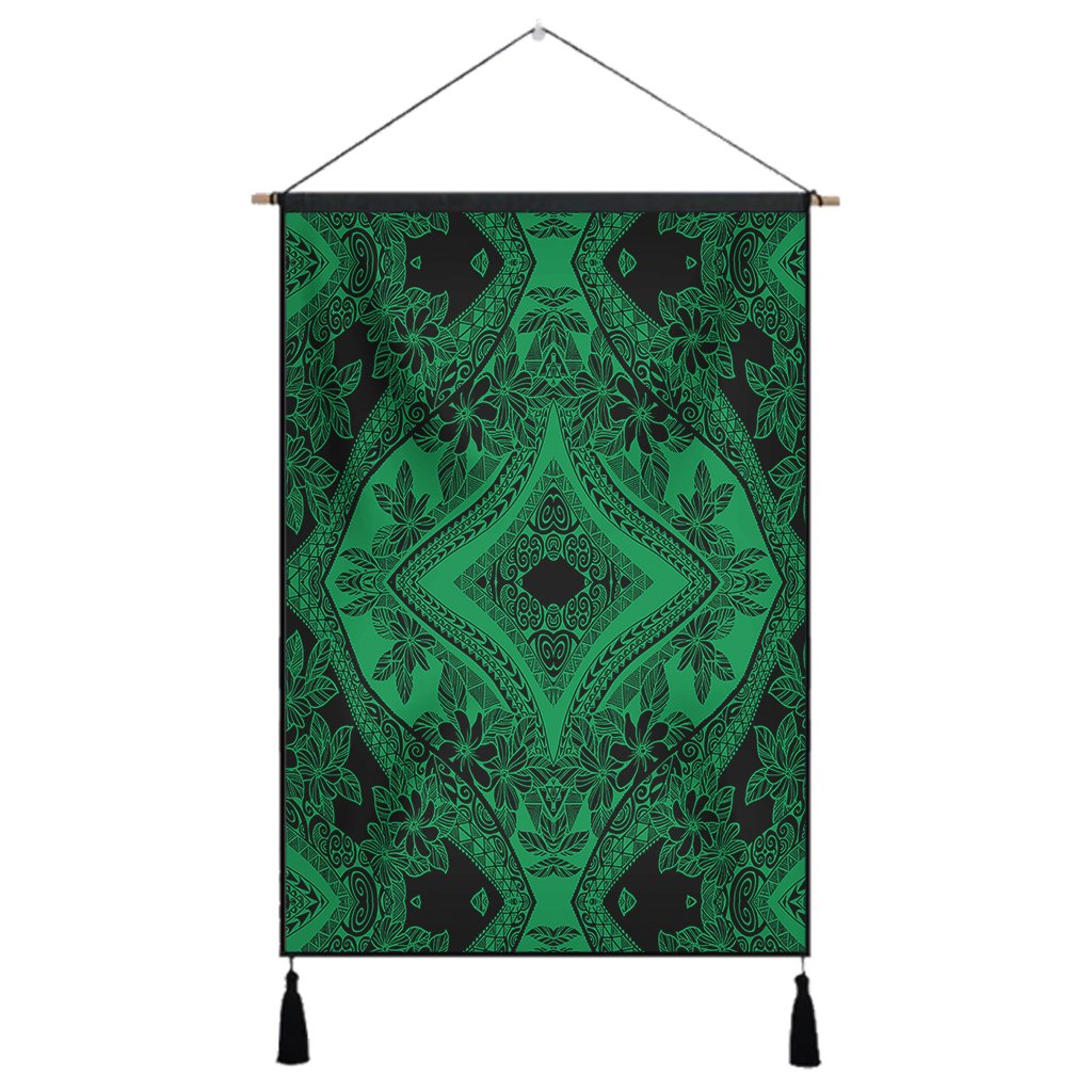 Polynesian Plumeria Mix Green Black Hanging Poster - AH Hanging Poster 43 x 65 cm Cotton And Linen - Polynesian Pride