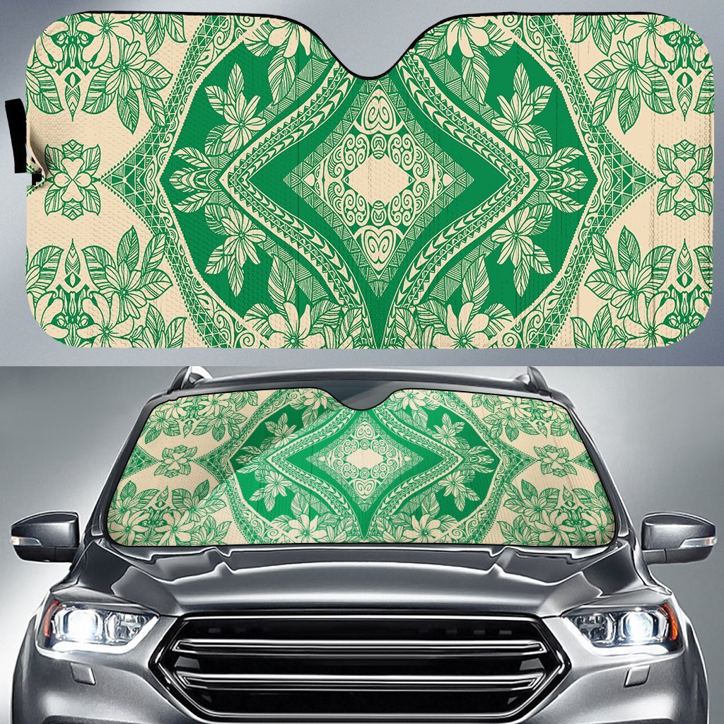 Polynesian Plumeria Mix Car Sun Shade Auto Sun Shade Universal Fit Green - Polynesian Pride