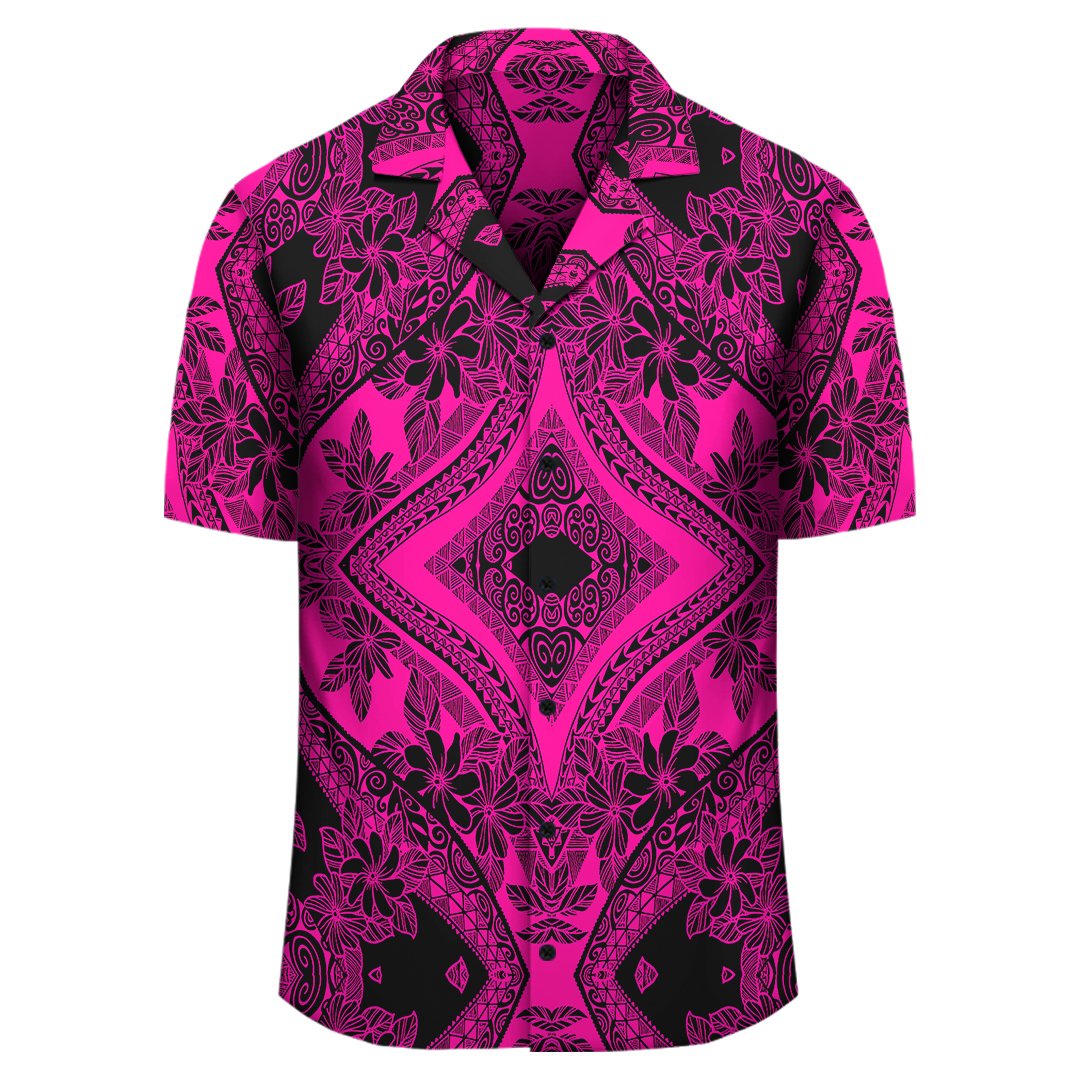 Polynesian Plumeria Mix Pink Black Hawaiian Shirt - Polynesian Pride