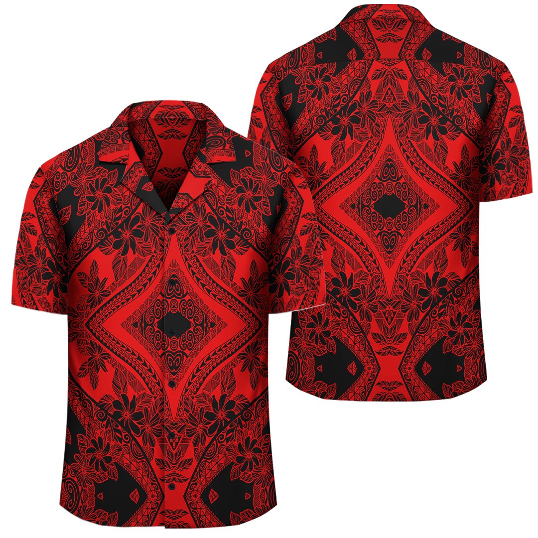 Polynesian Plumeria Mix Red Black Hawaiian Shirt Unisex Black - Polynesian Pride