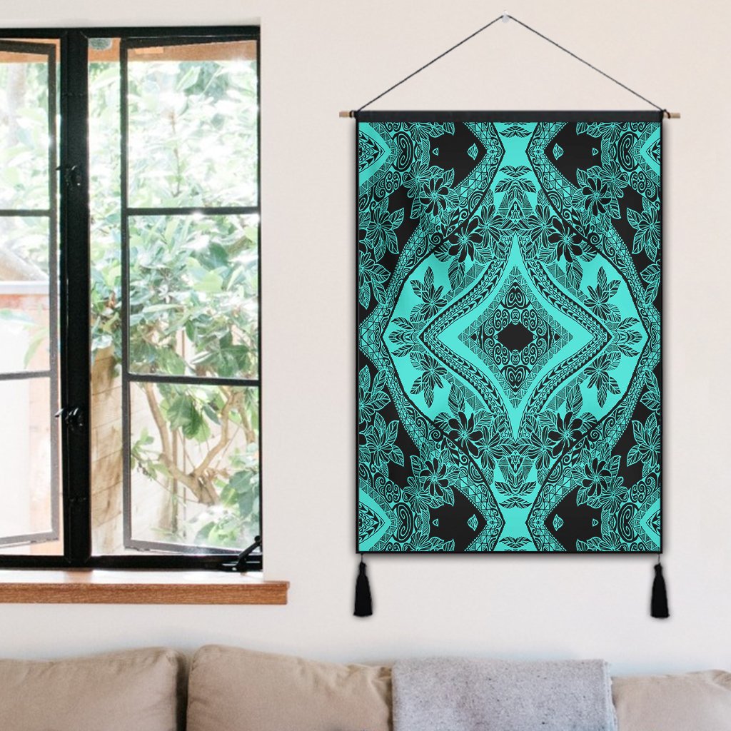 Polynesian Plumeria Mix Turquoise Black Hanging Poster - AH Hanging Poster 50 x 75 cm Cotton And Linen - Polynesian Pride