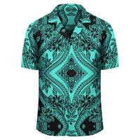Polynesian Plumeria Mix Turquoise Black Hawaiian Shirt - Polynesian Pride
