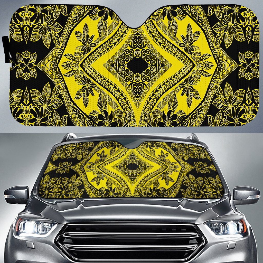 Polynesian Plumeria Mix Car Sun Shade Auto Sun Shade Universal Fit Yellow - Polynesian Pride