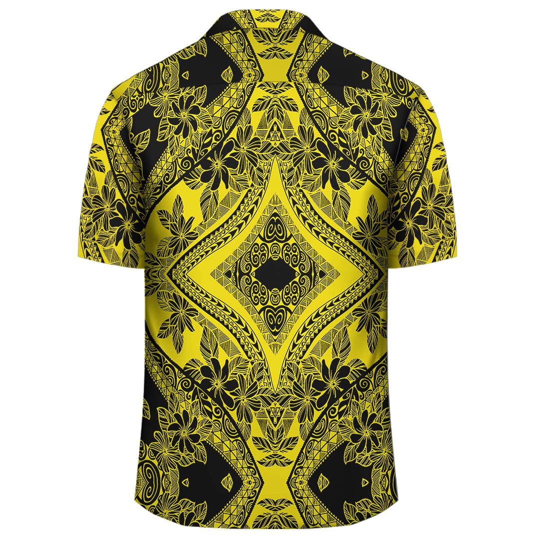 Polynesian Plumeria Mix Yellow Black Hawaiian Shirt - Polynesian Pride
