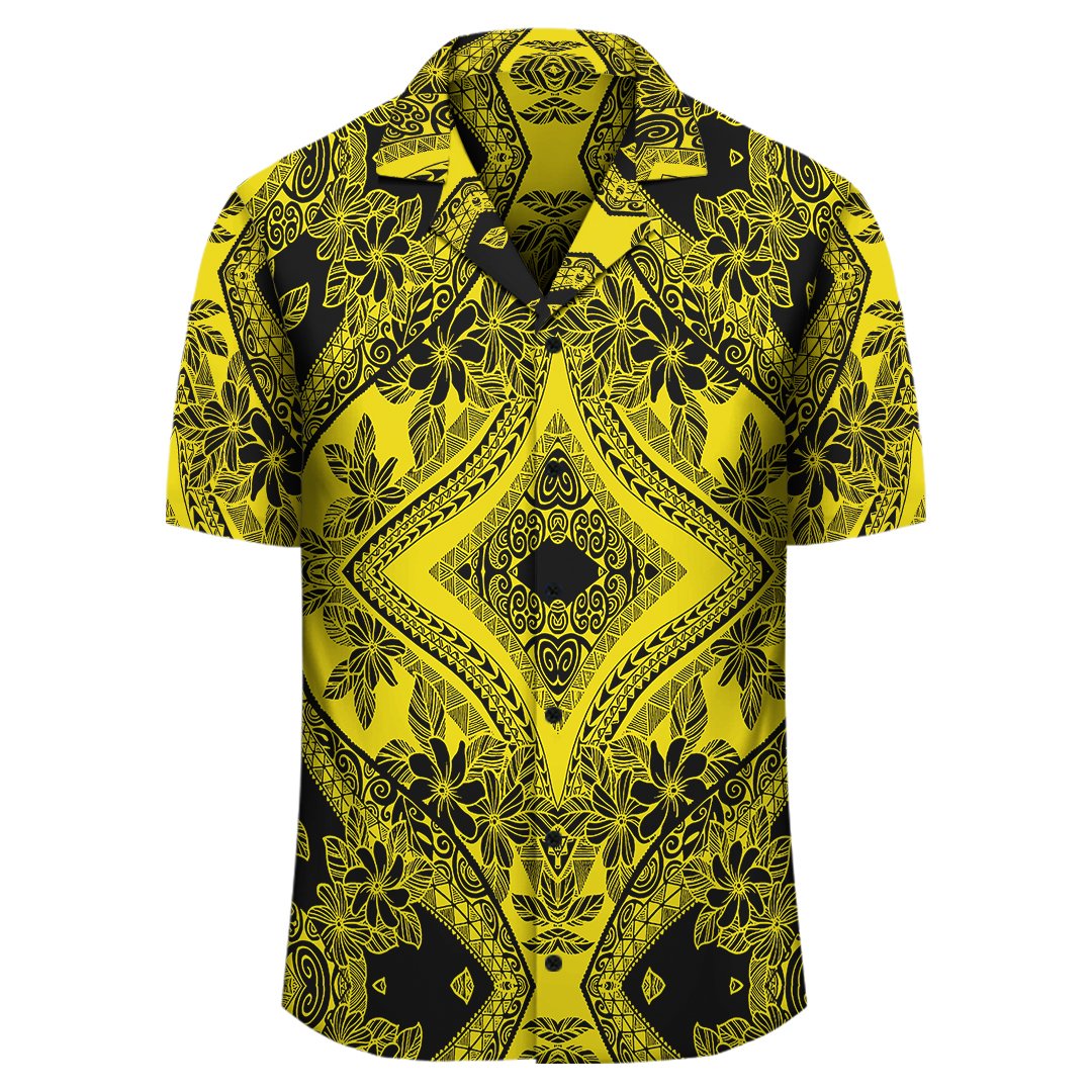 Polynesian Plumeria Mix Yellow Black Hawaiian Shirt - Polynesian Pride