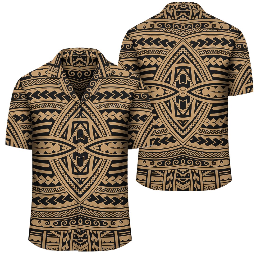 Polynesian Seamless Gold Hawaiian Shirt Unisex Black - Polynesian Pride