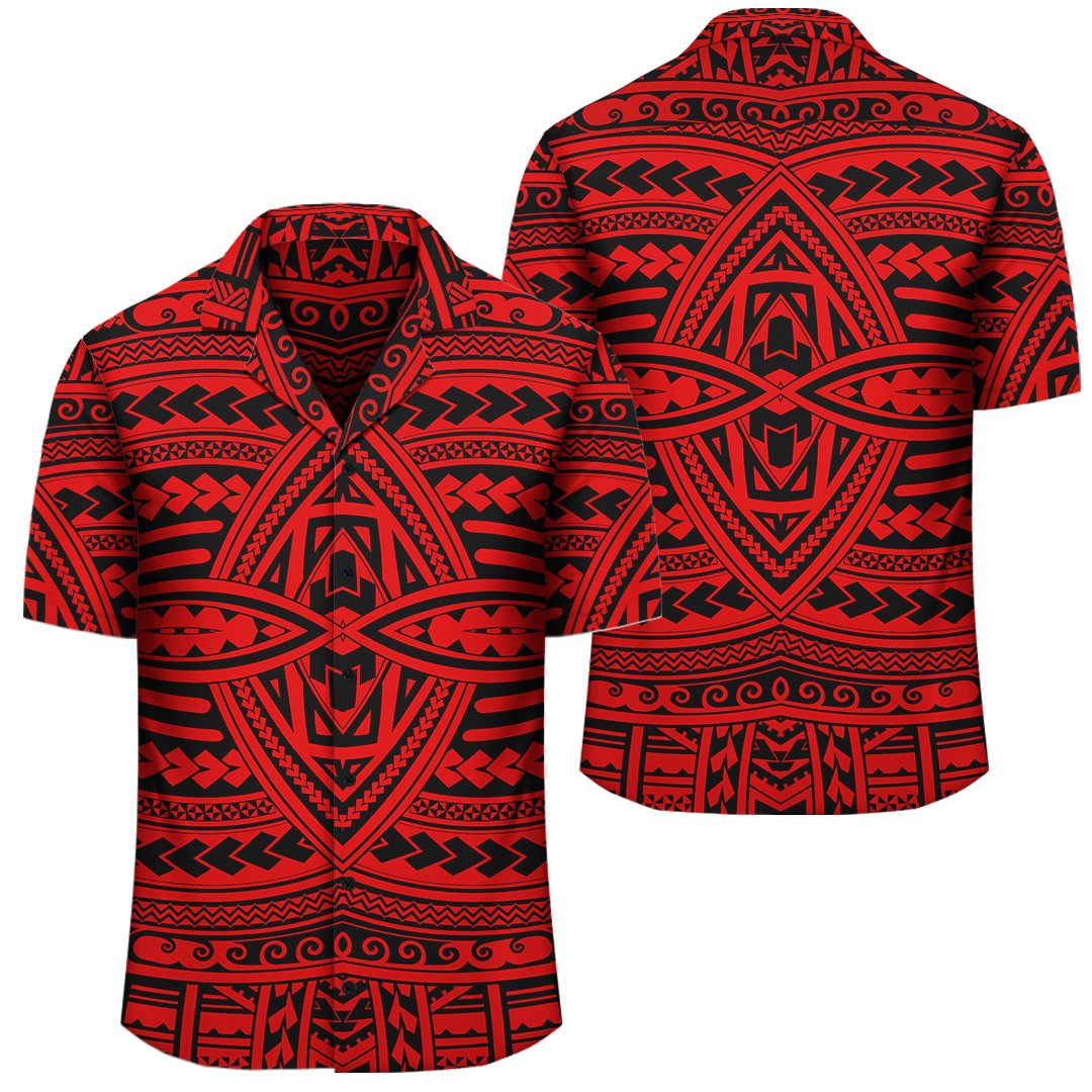 Polynesian Seamless Red Hawaiian Shirt Unisex Black - Polynesian Pride