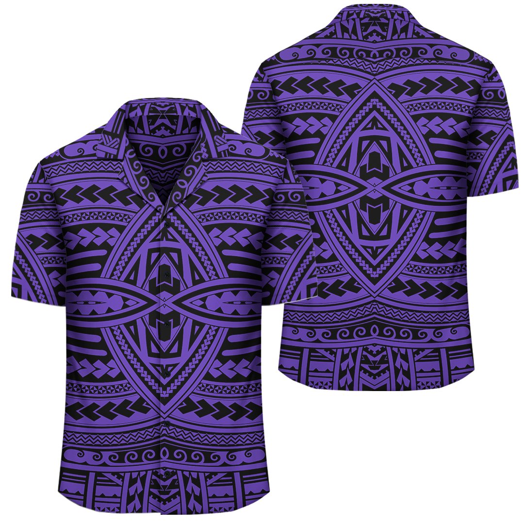 Polynesian Seamless Violet Hawaiian Shirt Unisex Black - Polynesian Pride