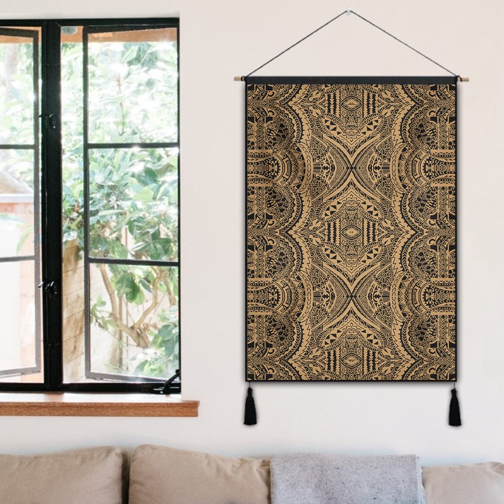 Polynesian Symmetry Gold Hanging Poster - AH Hanging Poster 50 x 75 cm Cotton And Linen - Polynesian Pride