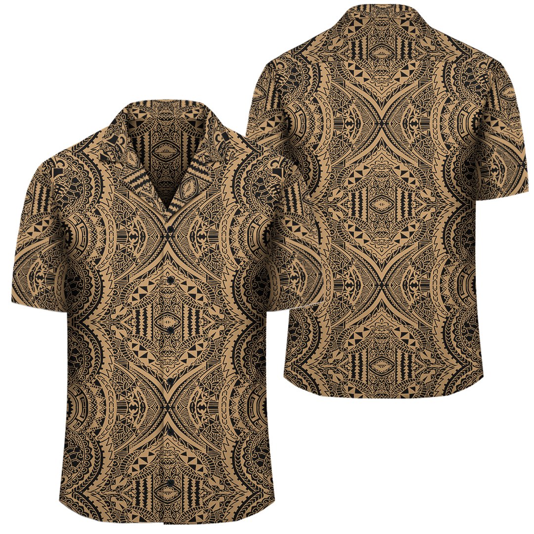 Polynesian Symmetry Gold Hawaiian Shirt Unisex Black - Polynesian Pride