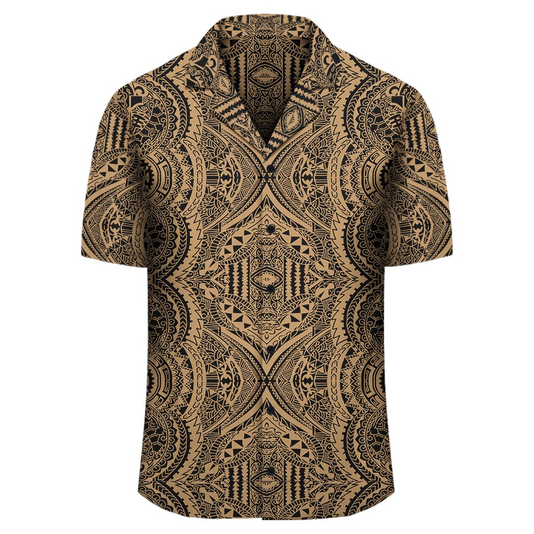Polynesian Symmetry Gold Hawaiian Shirt - Polynesian Pride