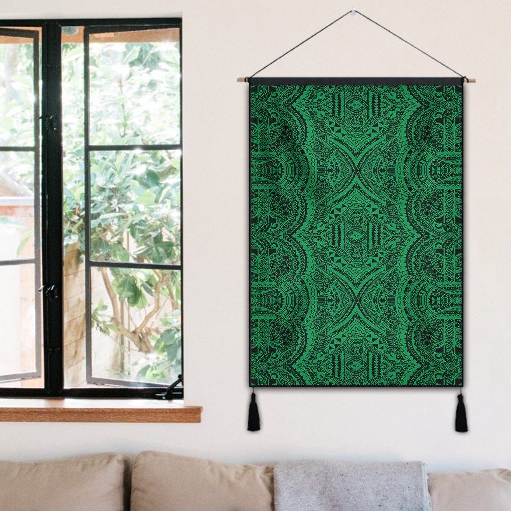 Polynesian Symmetry Green Hanging Poster - AH Hanging Poster 50 x 75 cm Cotton And Linen - Polynesian Pride