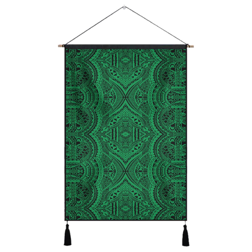 Polynesian Symmetry Green Hanging Poster - AH Hanging Poster 43 x 65 cm Cotton And Linen - Polynesian Pride