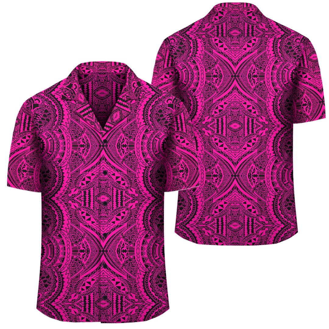 Polynesian Symmetry Pink Hawaiian Shirt Unisex Black - Polynesian Pride