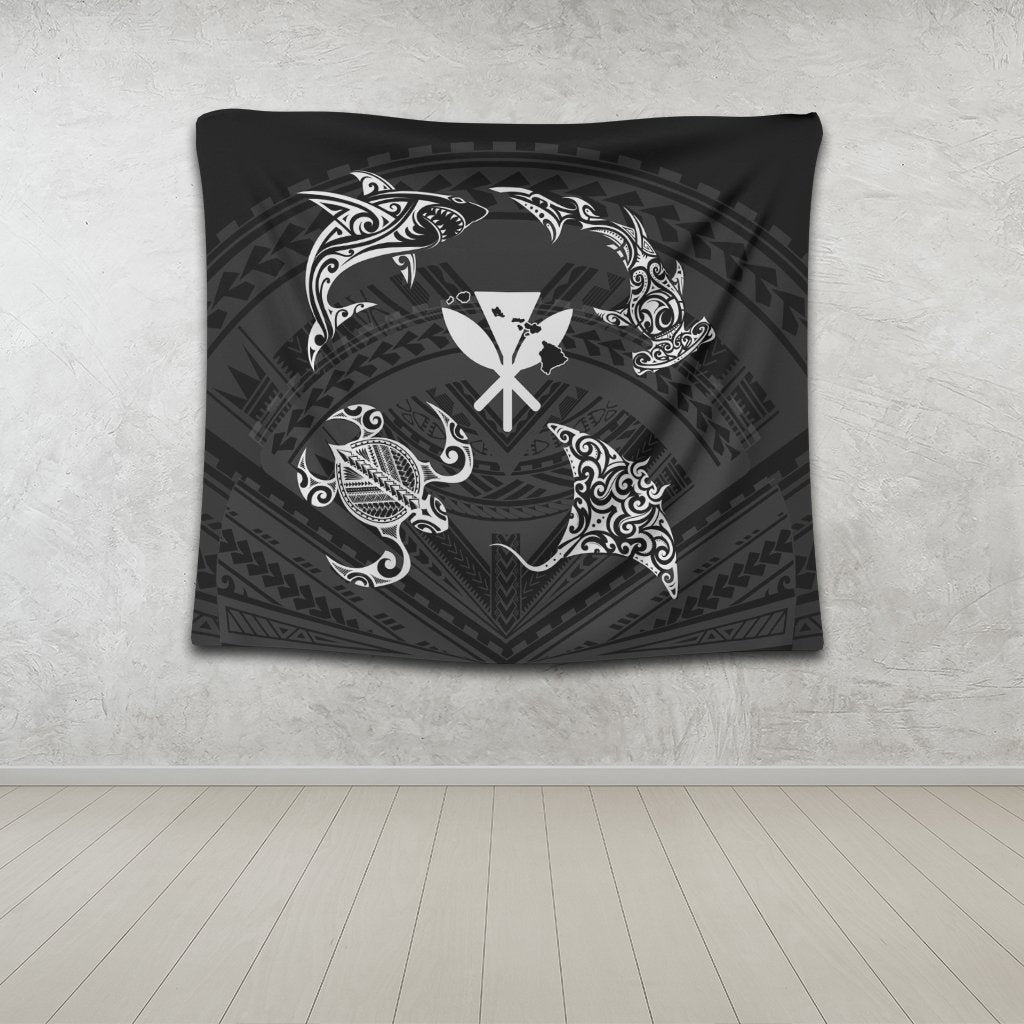 Polynesian Turtle Hammerhead Shark Ray Kanaka Hawaii Tapestry Circle - AH - Polynesian Pride