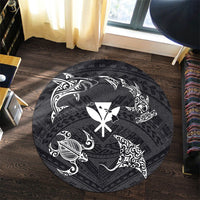 Polynesian Turtle Hammerhead Shark Ray Kanaka Hawaii Round Carpet Circle - AH - Polynesian Pride