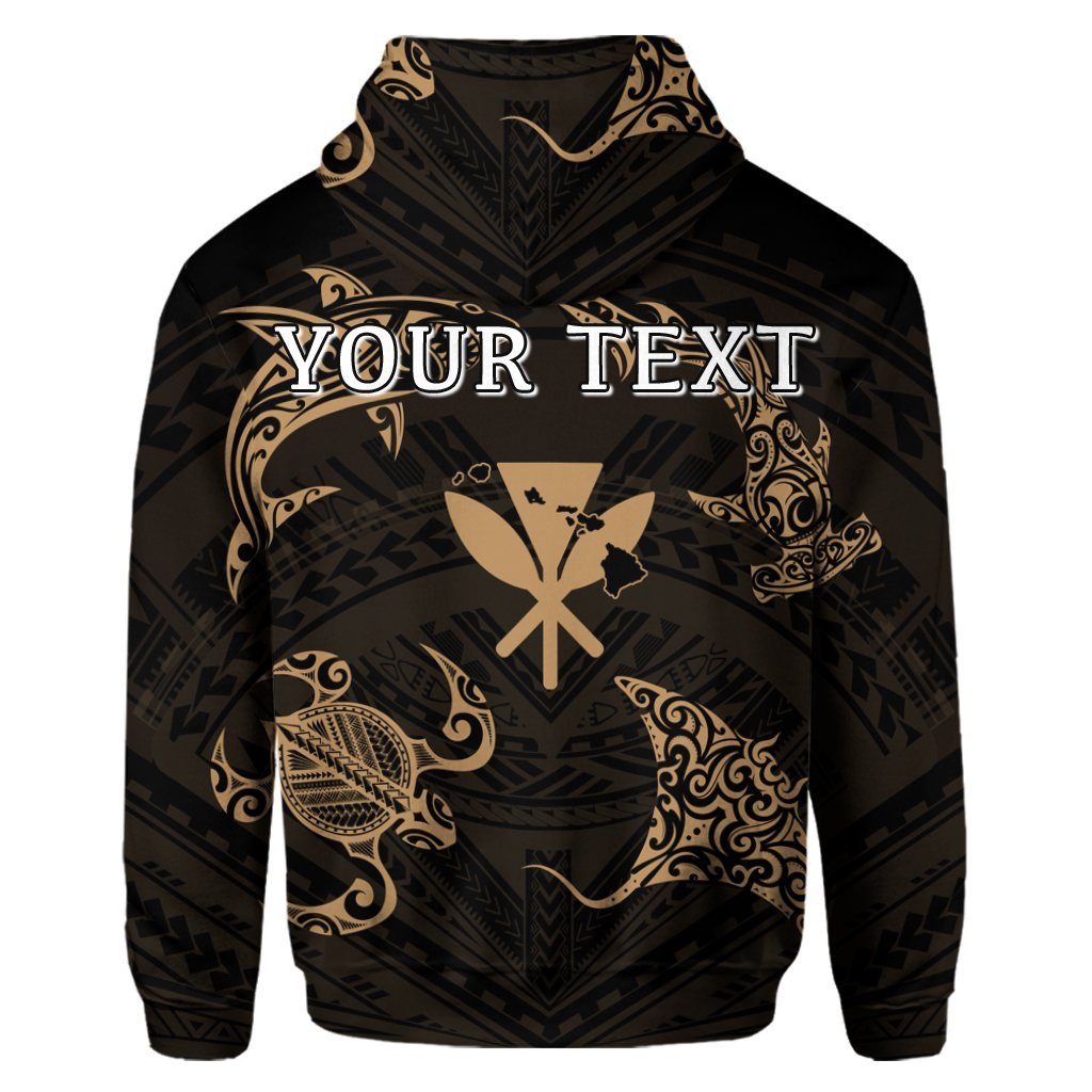 Custom Polynesian Turtle Hammerhead Shark Ray Kanaka Hawaii Hoodie Circle Gold - Polynesian Pride