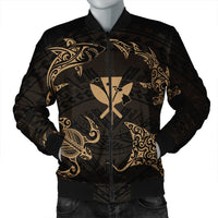 Polynesian Turtle Hammerhead Shark Ray Kanaka Hawaii Bomber Jacket Circle Gold - AH Black Unisex - Polynesian Pride