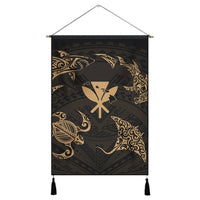 Polynesian Turtle Hammerhead Shark Ray Kanaka Hawaii Hanging Poster Circle Gold - AH Hanging Poster Cotton And Linen - Polynesian Pride