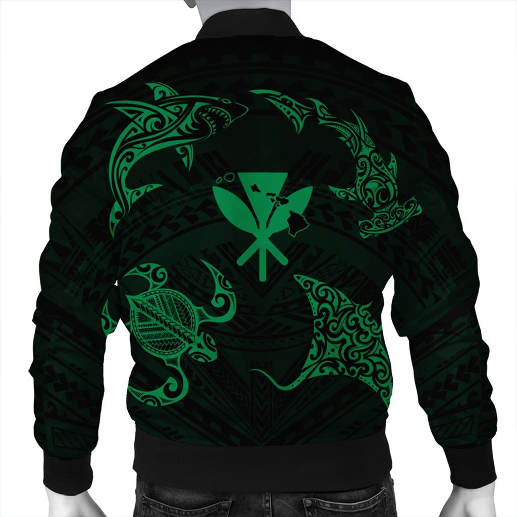 Polynesian Turtle Hammerhead Shark Ray Kanaka Hawaii Bomber Jacket Circle Green - AH - Polynesian Pride