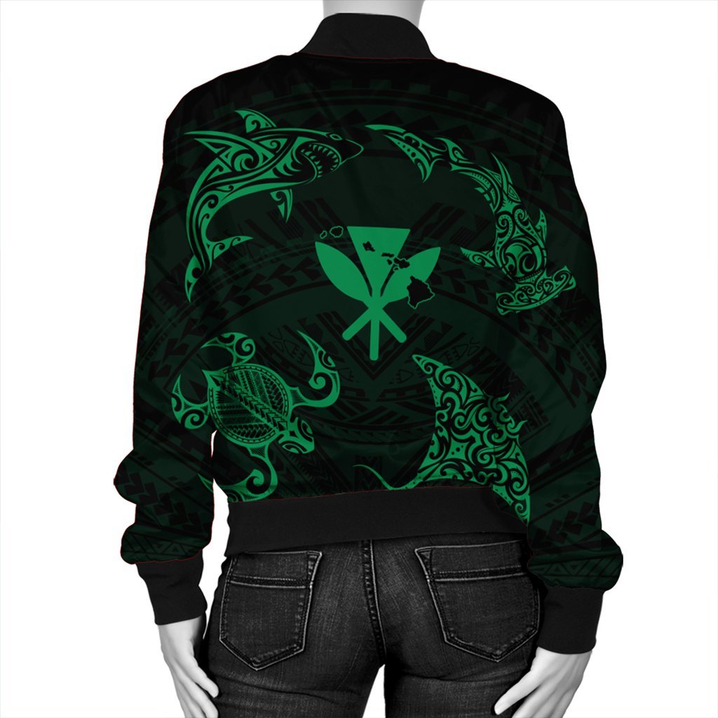 Polynesian Turtle Hammerhead Shark Ray Kanaka Hawaii Bomber Jacket Circle Green - AH - Polynesian Pride