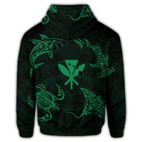 Polynesian Turtle Hammerhead Shark Ray Kanaka Hawaii Zip Hoodie Circle Green - Polynesian Pride