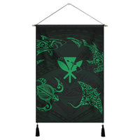 Polynesian Turtle Hammerhead Shark Ray Kanaka Hawaii Hanging Poster Circle Green - AH Hanging Poster Cotton And Linen - Polynesian Pride