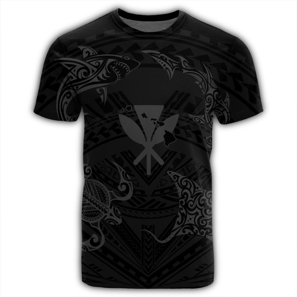 Polynesian Turtle Hammerhead Shark Ray Kanaka Hawaii T Shirt Circle Grey AH - Polynesian Pride