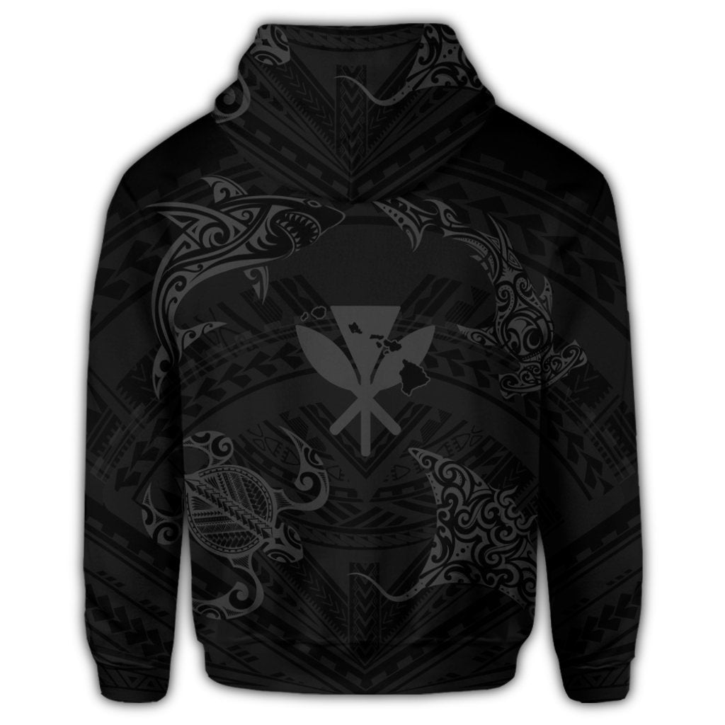 Polynesian Turtle Hammerhead Shark Ray Kanaka Hawaii Zip Hoodie Circle Grey - Polynesian Pride