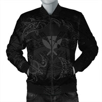 Polynesian Turtle Hammerhead Shark Ray Kanaka Hawaii Bomber Jacket Circle Grey - AH Black Unisex - Polynesian Pride