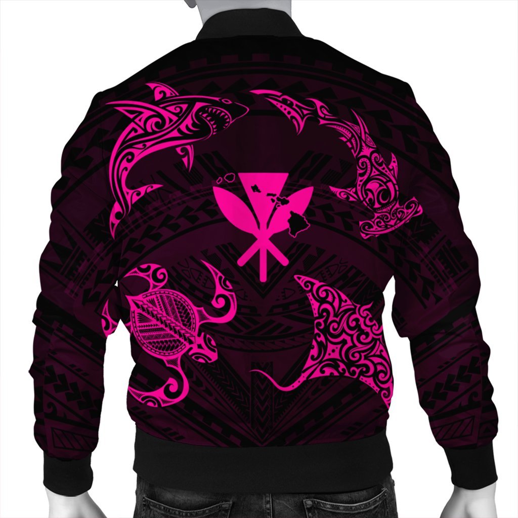 Polynesian Turtle Hammerhead Shark Ray Kanaka Hawaii Bomber Jacket Circle Pink - AH - Polynesian Pride
