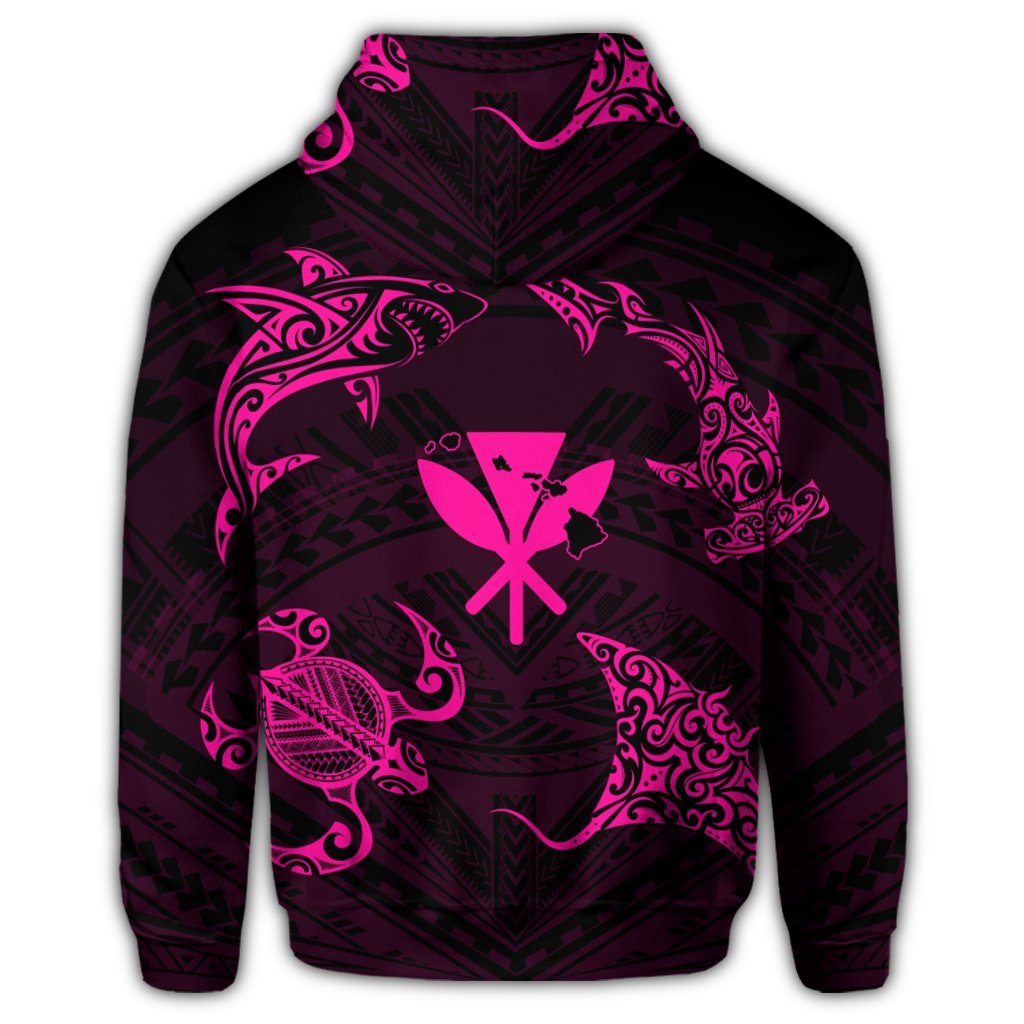 Polynesian Turtle Hammerhead Shark Ray Kanaka Hawaii Zip Hoodie Circle Pink - Polynesian Pride