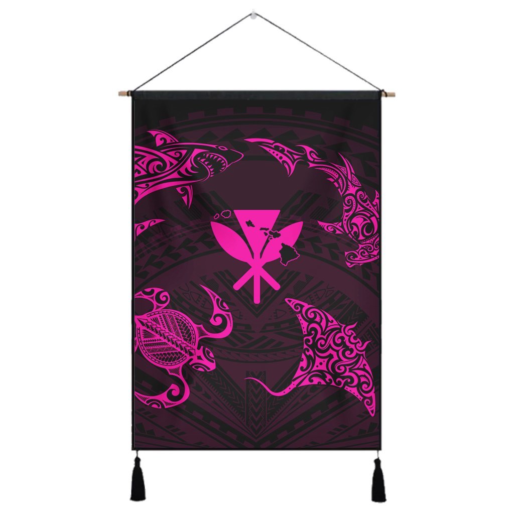 Polynesian Turtle Hammerhead Shark Ray Kanaka Hawaii Hanging Poster Circle Pink - AH Hanging Poster Cotton And Linen - Polynesian Pride