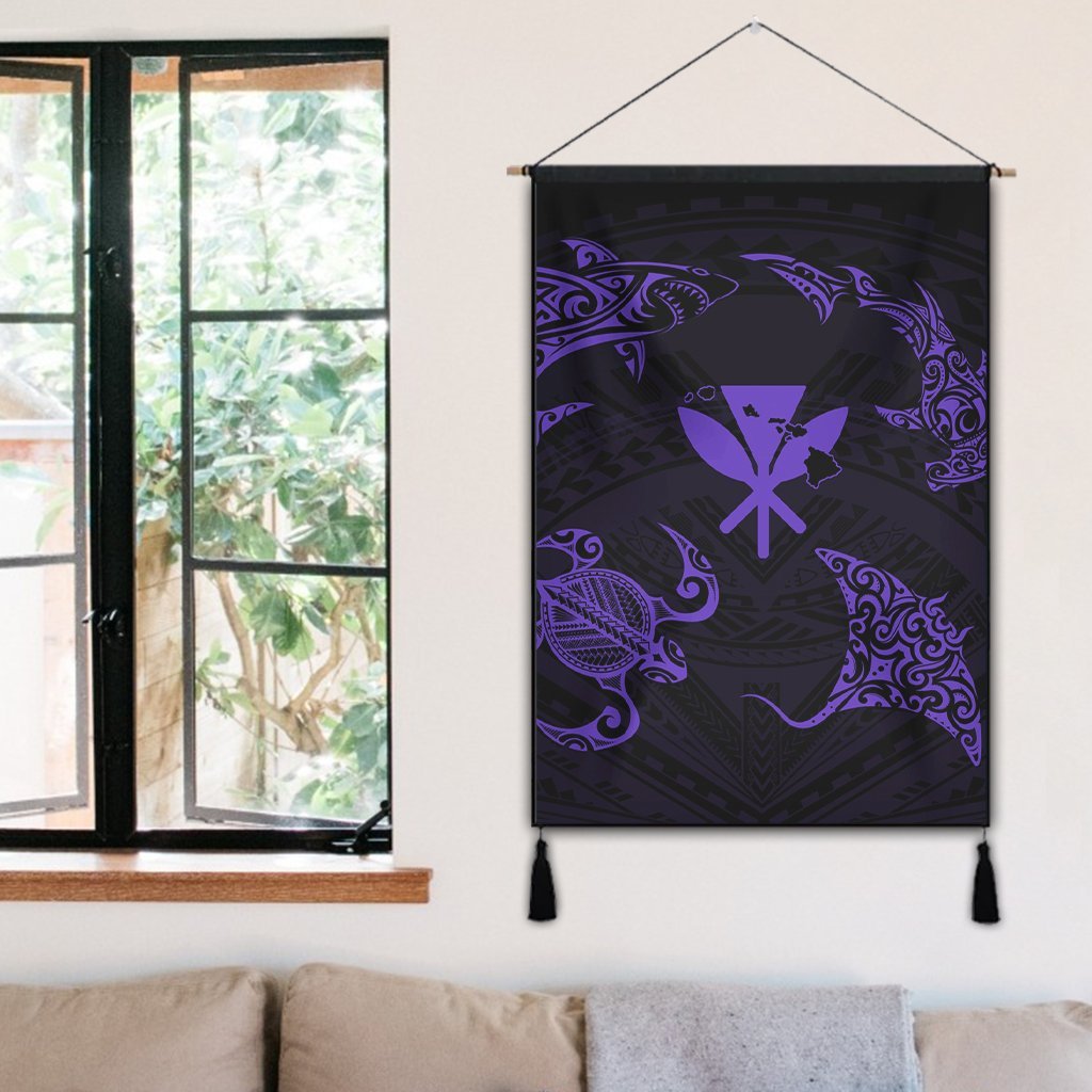 Polynesian Turtle Hammerhead Shark Ray Kanaka Hawaii Hanging Poster Circle Purple - AH - Polynesian Pride