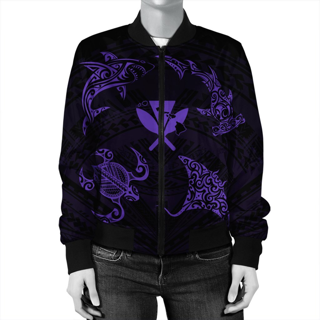 Polynesian Turtle Hammerhead Shark Ray Kanaka Hawaii Bomber Jacket Circle Purple - AH - Polynesian Pride