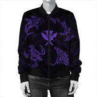 Polynesian Turtle Hammerhead Shark Ray Kanaka Hawaii Bomber Jacket Circle Purple - AH - Polynesian Pride