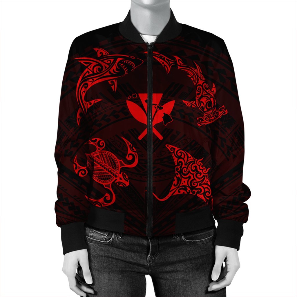 Polynesian Turtle Hammerhead Shark Ray Kanaka Hawaii Bomber Jacket Circle Red - AH - Polynesian Pride