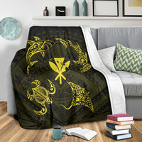 Polynesian Turtle Hammerhead Shark Ray Kanaka Hawaii Premium Blankets Circle Yellow - AH - Polynesian Pride