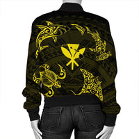 Polynesian Turtle Hammerhead Shark Ray Kanaka Hawaii Bomber Jacket Circle Yellow - AH - Polynesian Pride