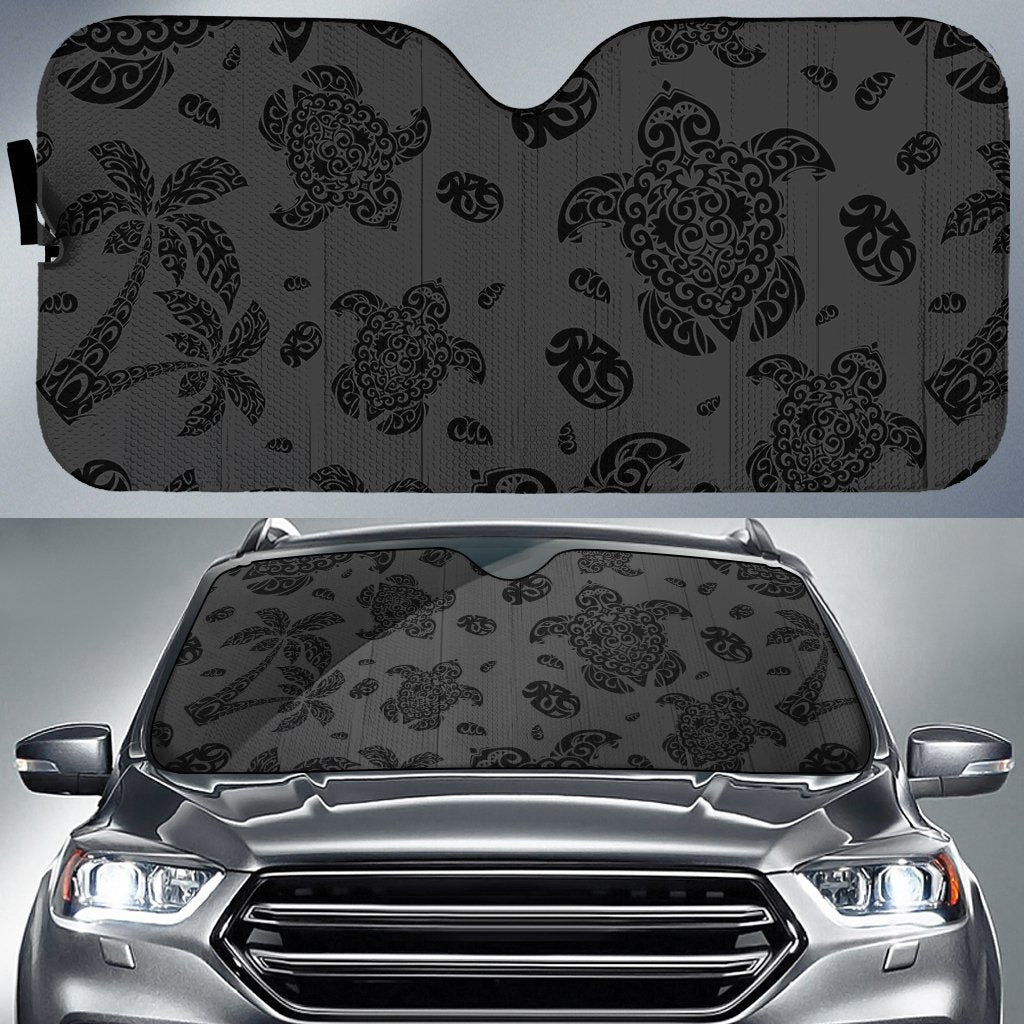 Polynesian Turtle Palm And Sea Pebbles Car Sun Shade Auto Sun Shade Universal Fit Gray - Polynesian Pride